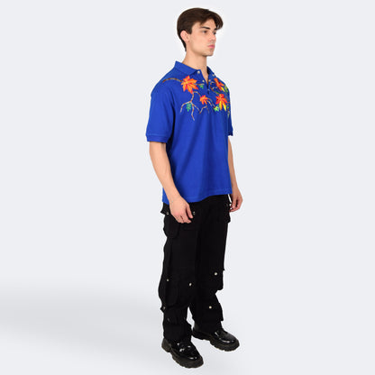 MAPLE LEAF POLO T-SHIRT - COBALT BLUE