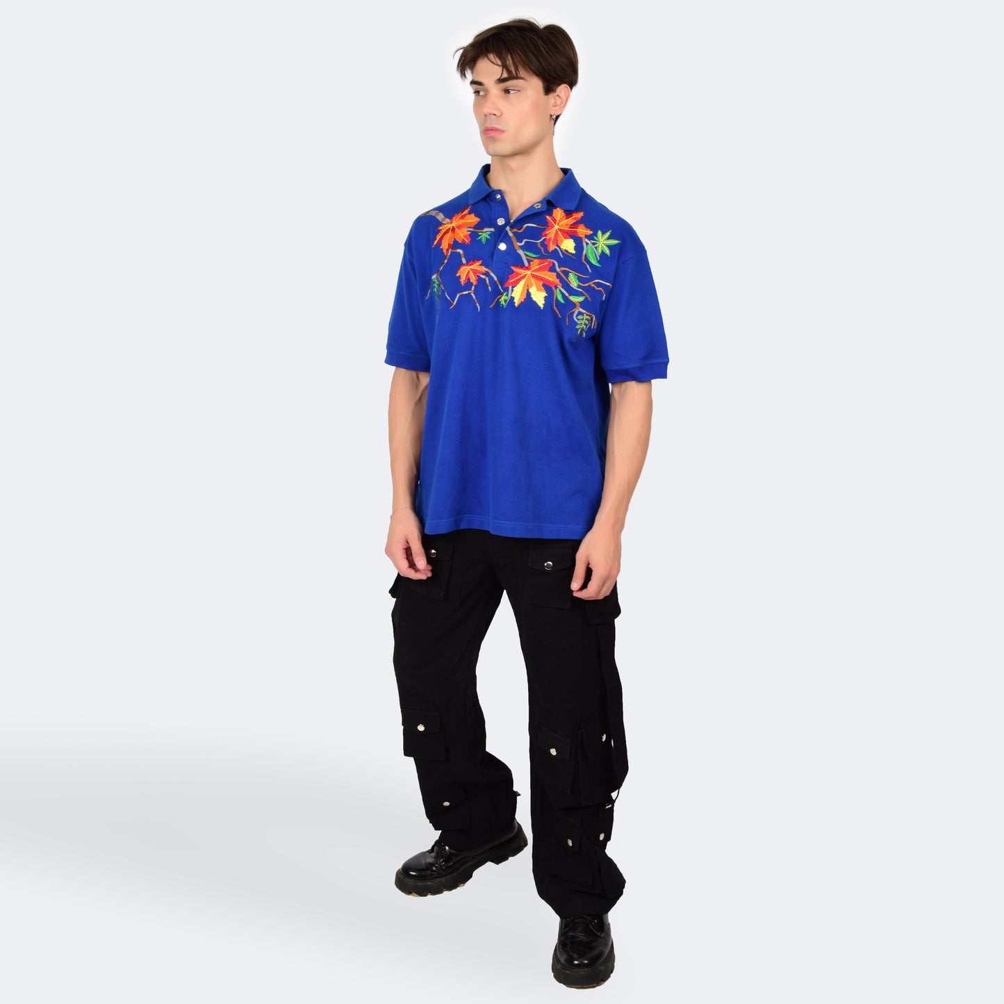 MAPLE LEAF POLO T-SHIRT - COBALT BLUE