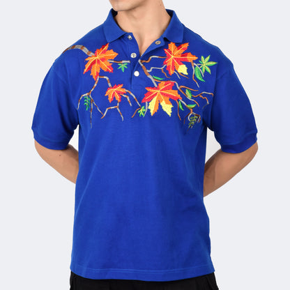 MAPLE LEAF POLO T-SHIRT - COBALT BLUE